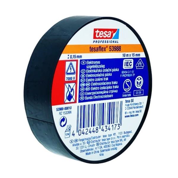 Isolierband Tesa, PVC, schwarz, 15 mm x 10 m