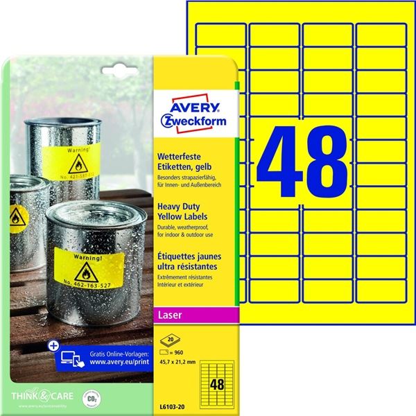 PE-Etiketten Größe Avery - gelb,45,7x21,2mm,960Stück