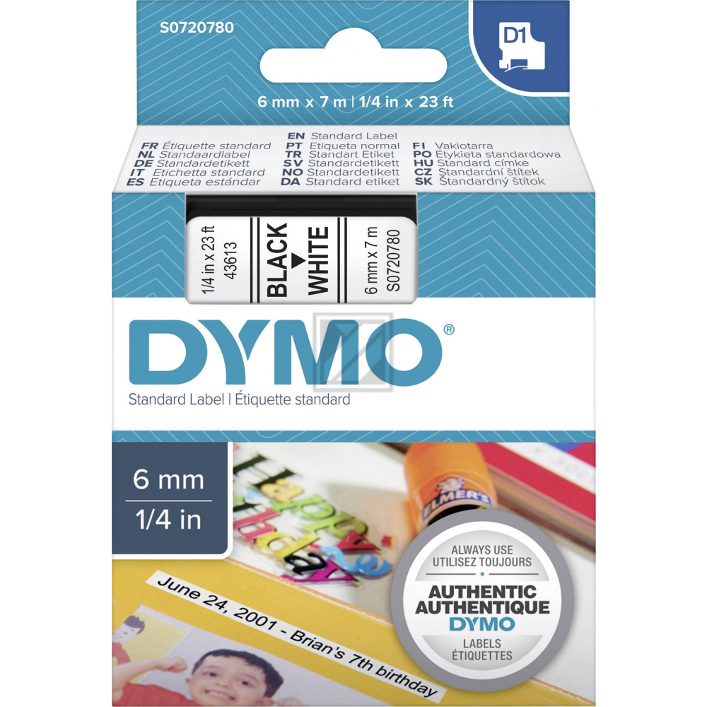 Dymo Schriftbandkassette schwarz/weiß (S0720780, 43613)