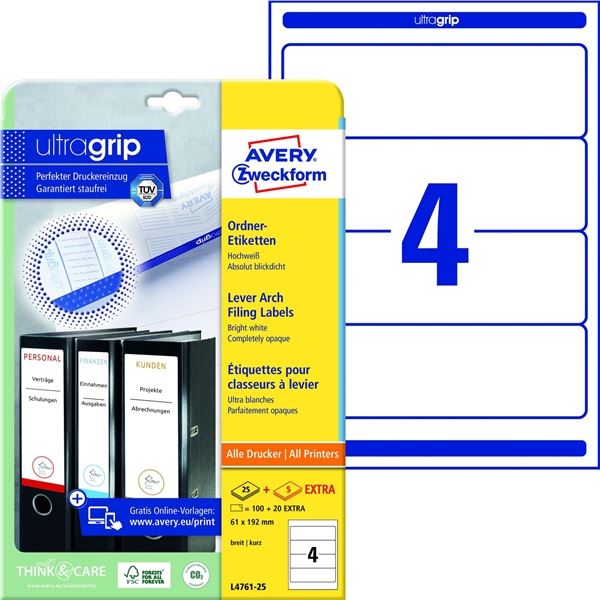 Universaletiketten 192x61 weiß AVERY ZWECKFORM L4761-25 Ordne