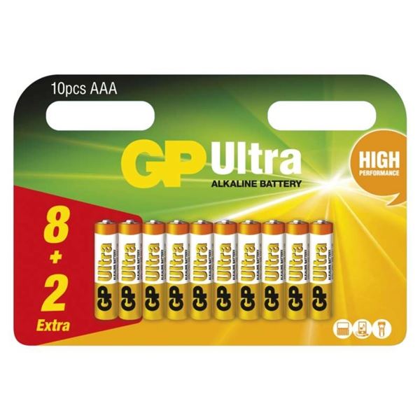 Alkalibatterien GP Ultra AAA, LR03, 1,5V, 8+2 Stück