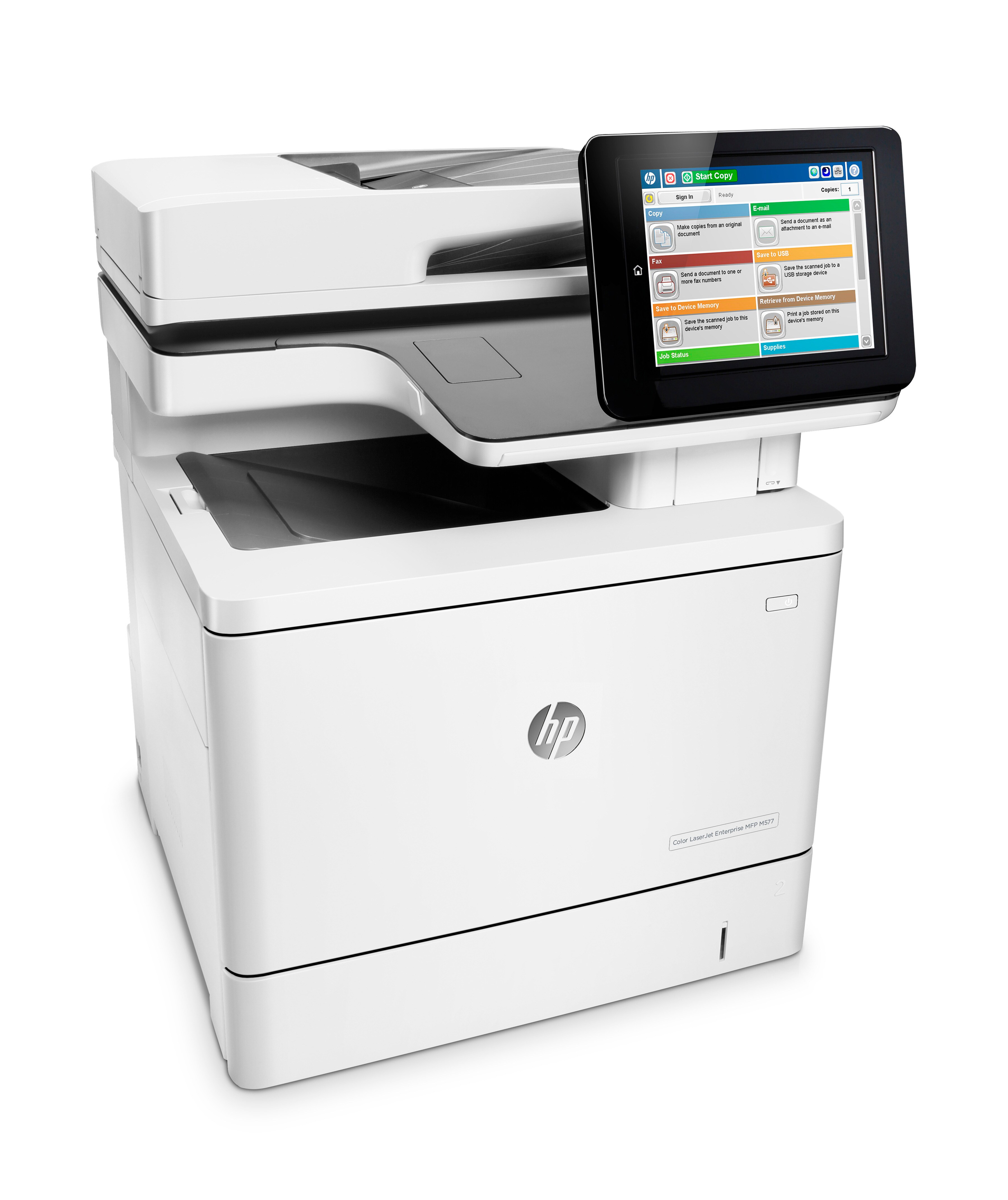 HP Color LaserJet Enterprise M577f MFP, Farbe, Drucker für Kleine &amp; mittelständische Unternehmen, Drucken/Kopieren/Scannen/Faxen, Automatischer Vorlageneinzug für 100 Blatt; USB-Druck über Vorderseite; Scannen an E-Mail/PDF; Beidseitiger Druck