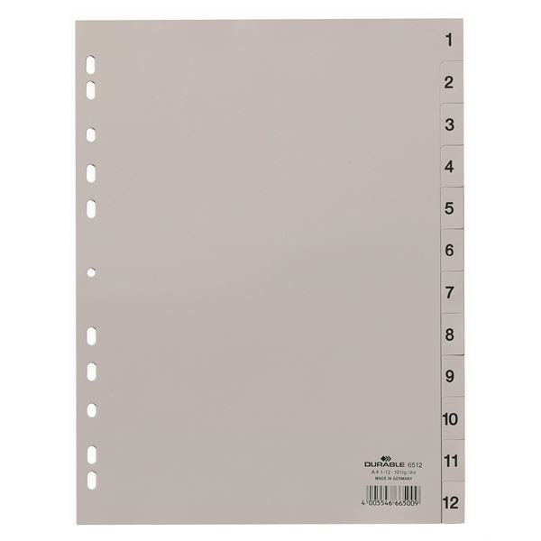 Strapazierfähiger Kunststofftrenner - A4, grau, 1-12