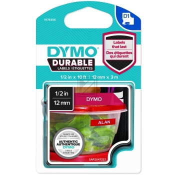 Dymo Schriftbandkassette 12mm weiß/rot (1978366)