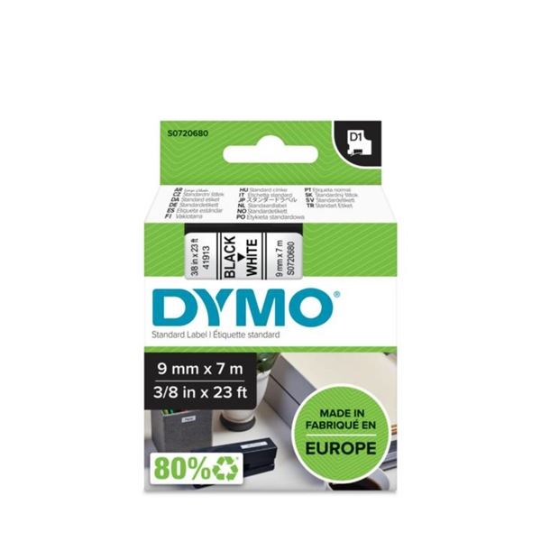 Klebeband Dymo D1 9 mm breit, schwarz/weiß
