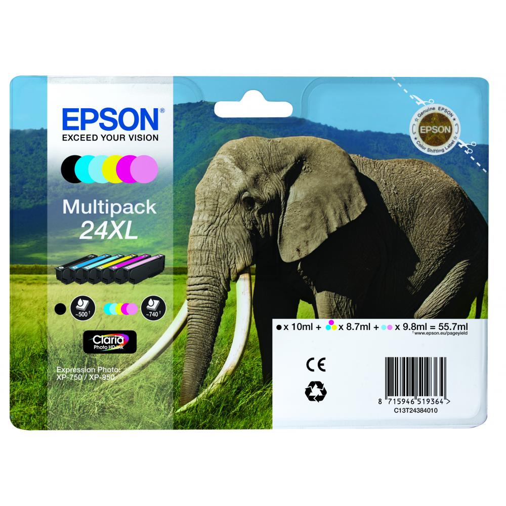 Original Epson C13T24384011 / 24XL Tinte schwarz, cyan, cyan hell, magenta hell, magenta, gelb
