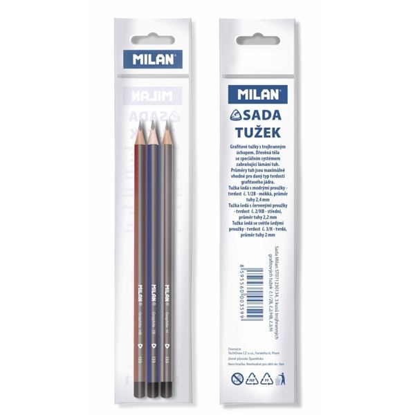 Graphitstift Milan (HB, 2B, H) ohne Gummi, 3 Stück