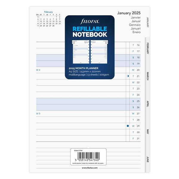 Planungskalender für Filofax Notebook A5, monatlich