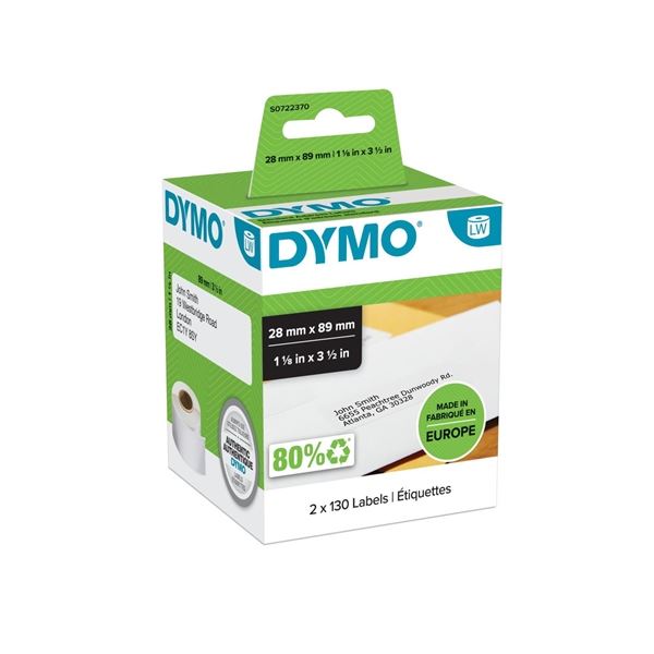Papieretiketten Dymo LW, 89x28 mm, weiß, 2x 130 Stück