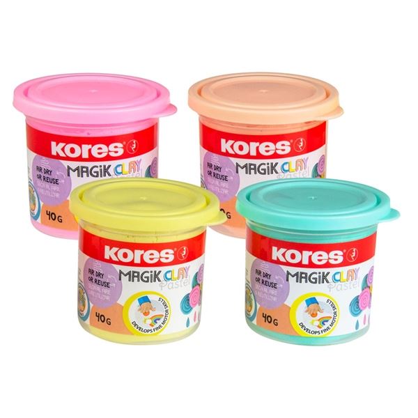 Modelliermasse Kores MAGIK CLAY, 4 Pastellfarben. Farben