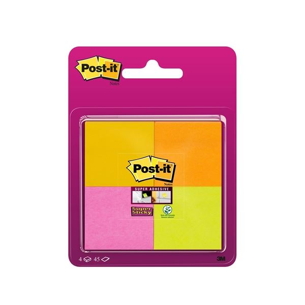 Post-it Zettel, 47,6 x 47,6 mm, gemischte Farben, 4 Stück